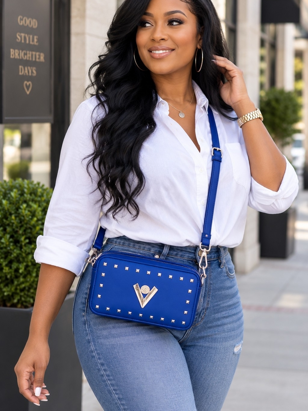 Valentino Orlandi Royal Blue Studded Crossbody Bag